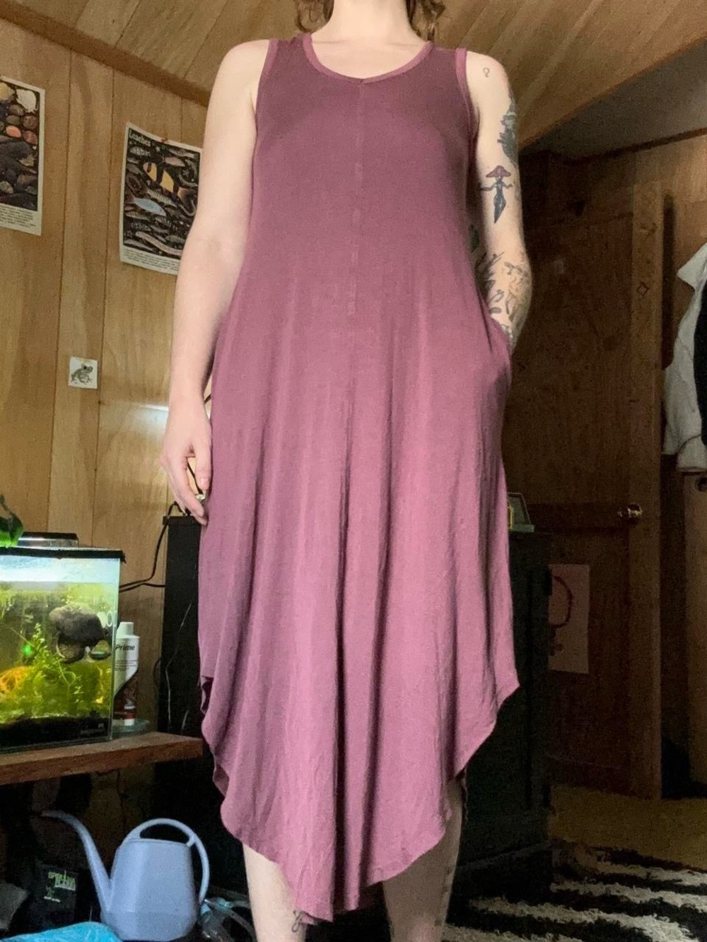 24/7 Maurices Fairycore Burgundy Asymmetrical Boho Sleeveless Midi Dress